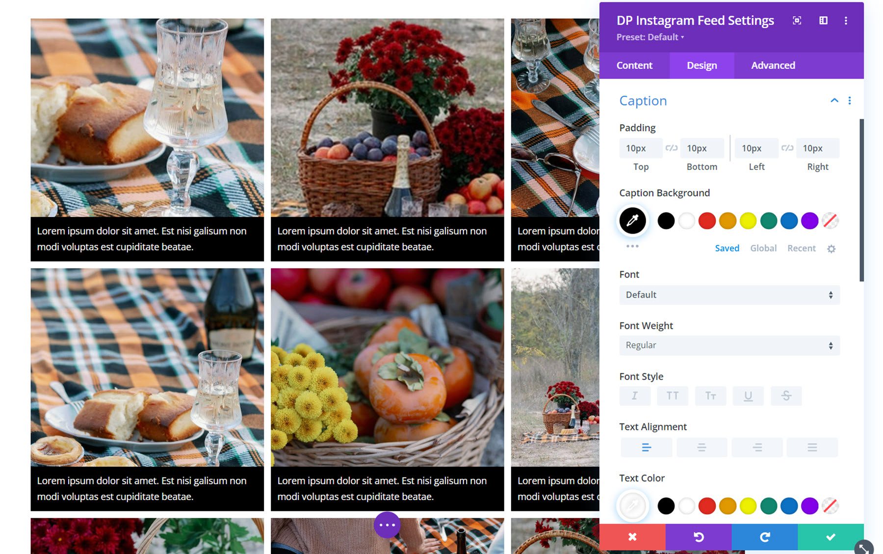 Divi Social Plus Instagram フィードのキャプション