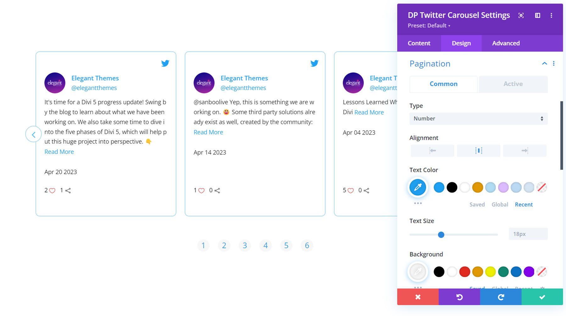 Pagination du carrousel Twitter de Divi Social Plus