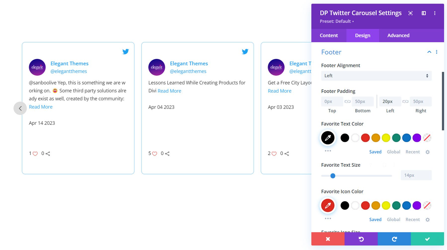 Divi Social Plus Twitter Carousel ส่วนท้าย