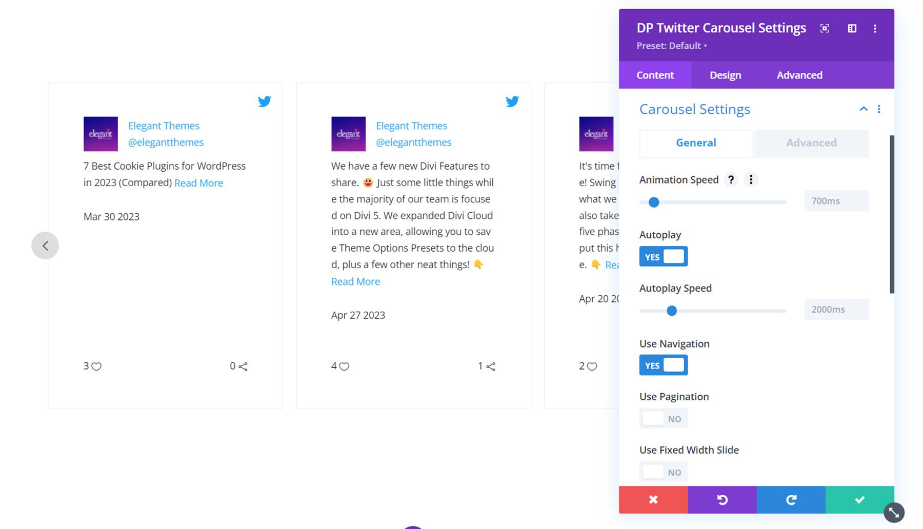 Divi Social Plus Twitter-Karussell-Einstellungen