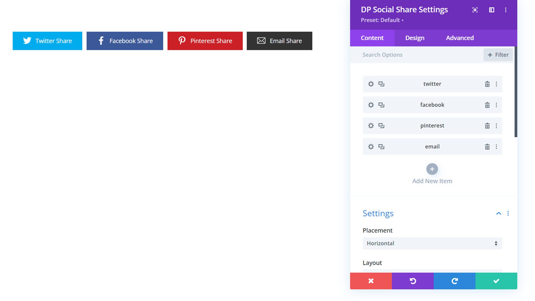 Divi Social Plus Social Share-Einstellungen