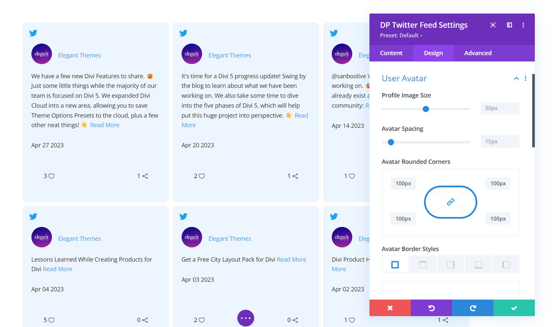 Divi Social Plus Twitter フィードのユーザー アバター