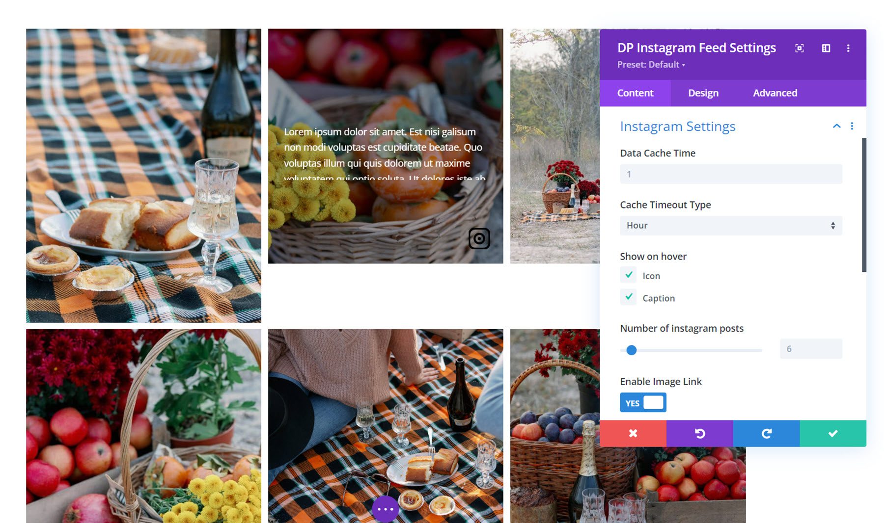 Flux Instagram de Divi Social Plus Paramètres Instagram