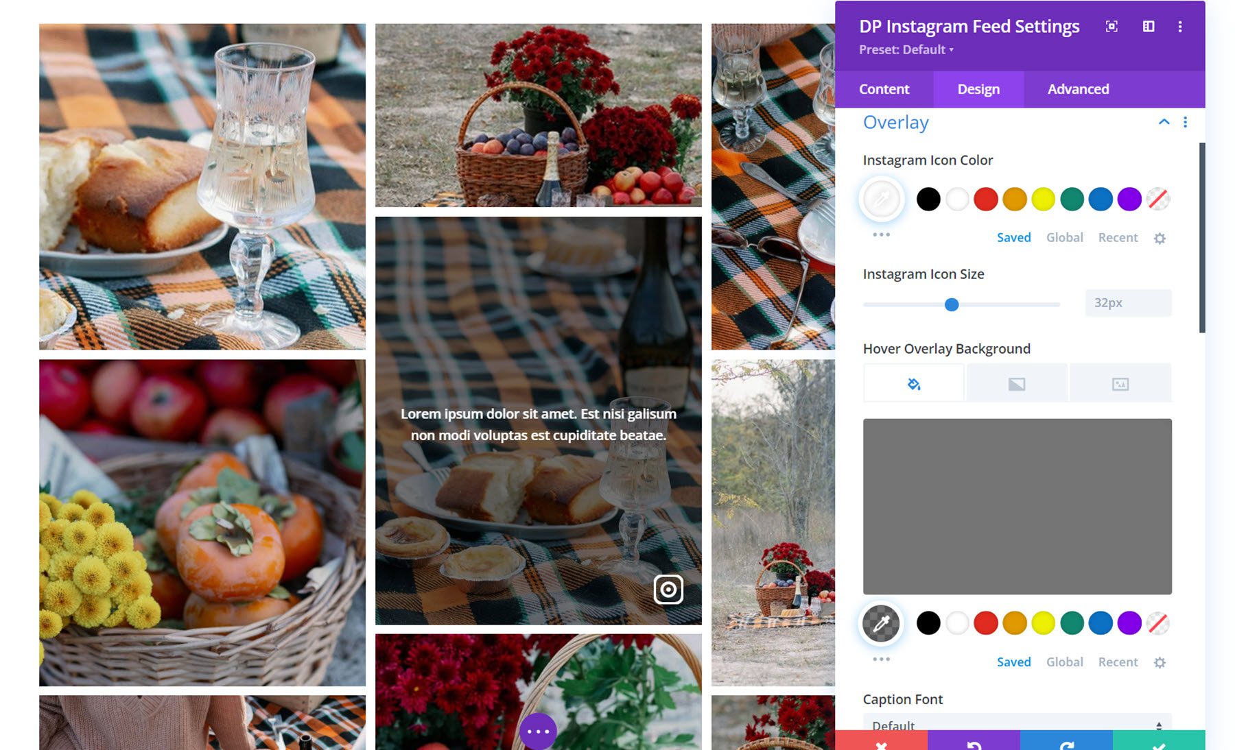 Sobreposição de feed do Instagram Divi Social Plus