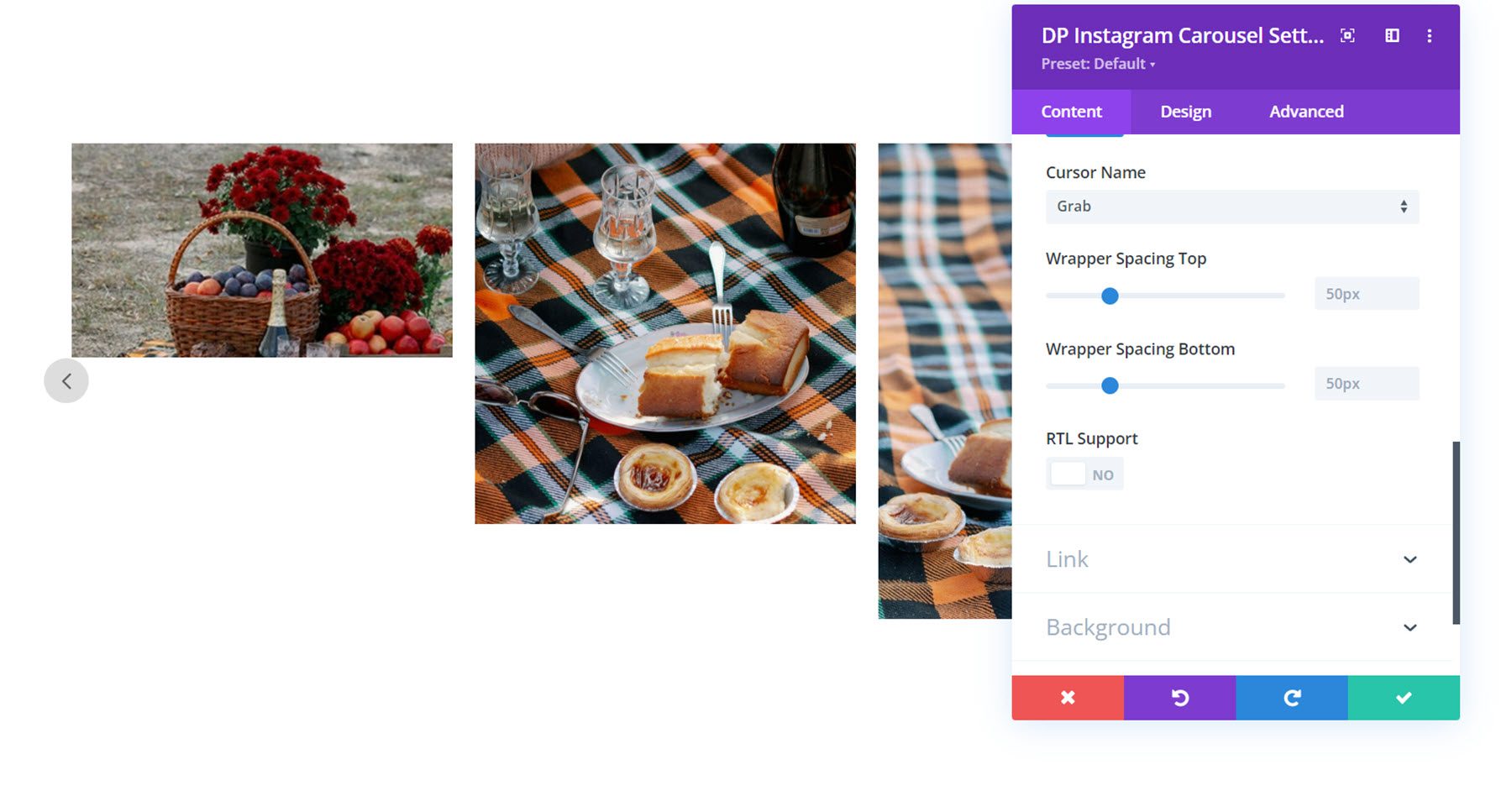 Divi Social Plus Instagram Karuzela Wrapper Ustawienia RTL