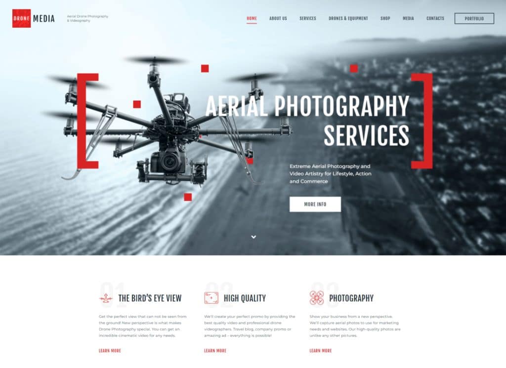 Media Drone | Fotografi Udara & Videografi Tema WordPress + Elementor