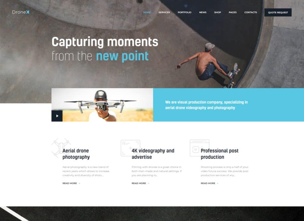 DroneX | Tema WordPress Fotografi Udara & Videografi