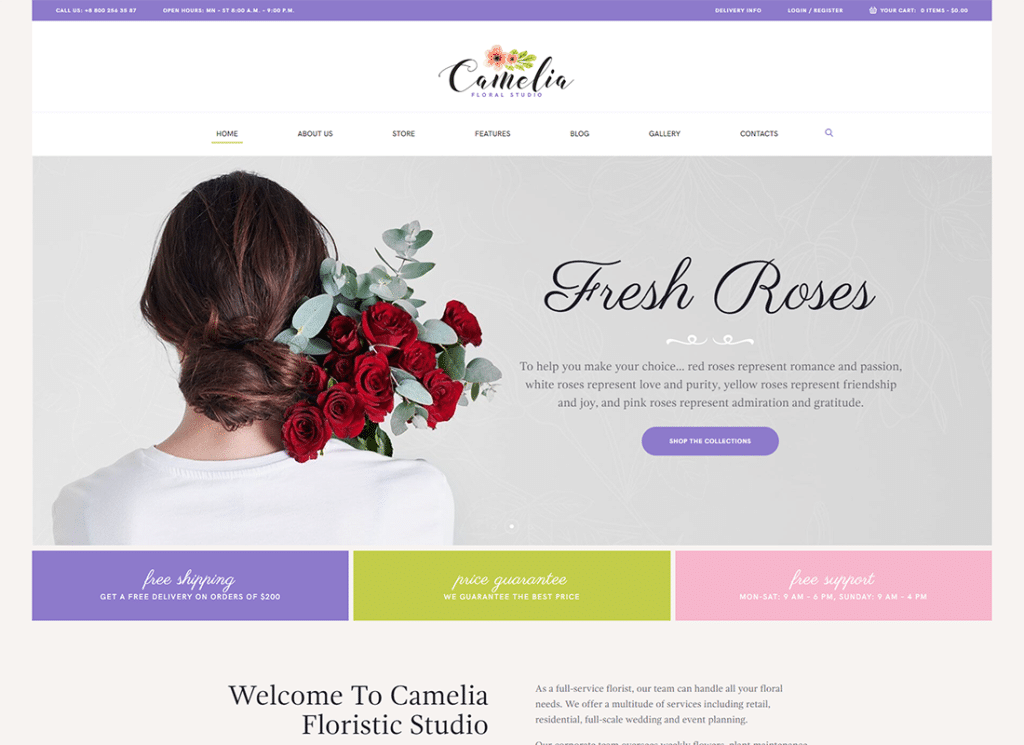 Camelia - Tema WordPress per fioristi di studi floreali