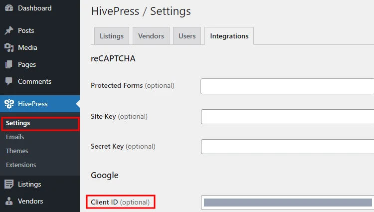 Adicionando o ID do cliente do Google ao site do diretório de negócios do WordPress.