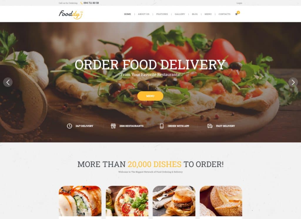 Fooddy 24/7 - 食品订购和送货 WordPress 主题