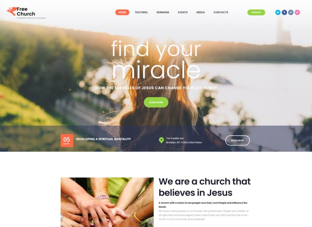 Free Church - Религия и благотворительность Христианская тема WordPress