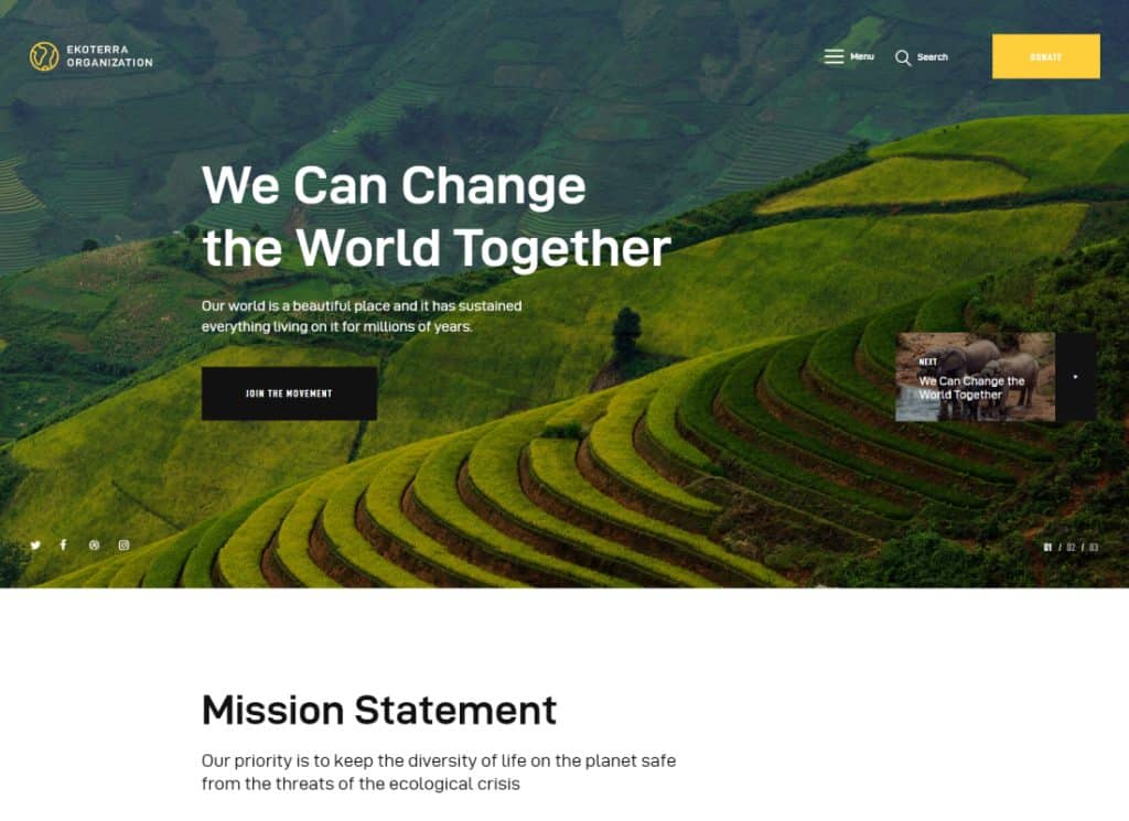 Ekoterra – WordPress-Theme für sozialen Aktivismus, gemeinnützige Organisationen und Ökologie