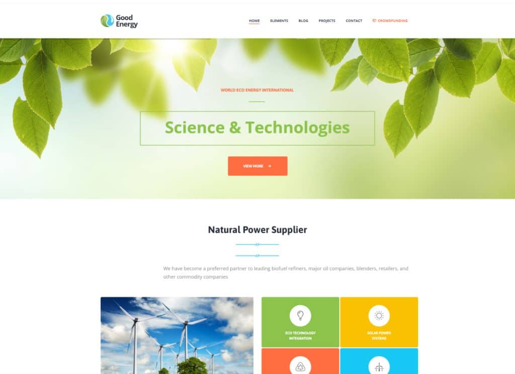 Good Energy - Tema WordPress de Ecologia e Empresa de Energia Renovável