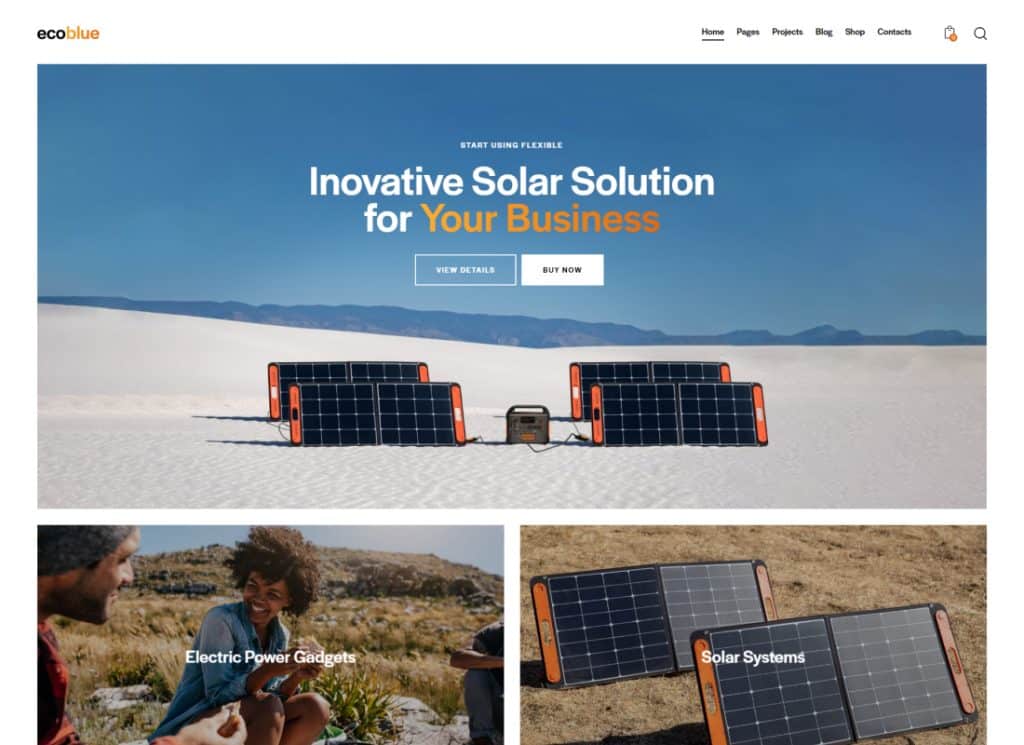 EcoBlue - Tema de WordPress para estaciones de energía y kits solares