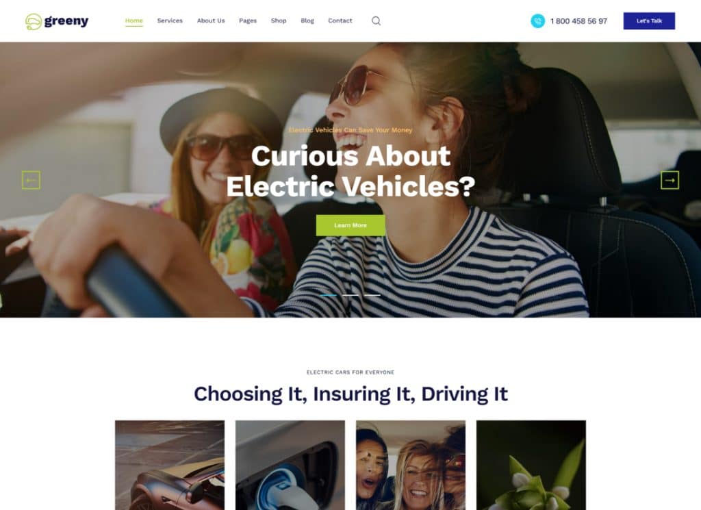 Greeny - Tema WordPress per concessionarie di auto elettriche