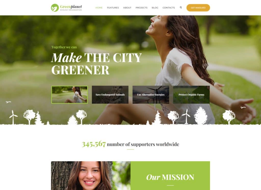 Green Planet - ธีม WordPress ขององค์กรไม่แสวงหาผลกำไรด้านสิ่งแวดล้อม