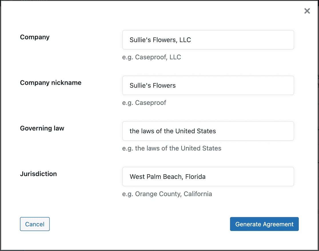 Add company information for affiliate agreement