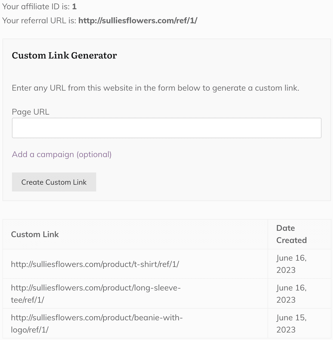 Generating referral links in AffiliateWP