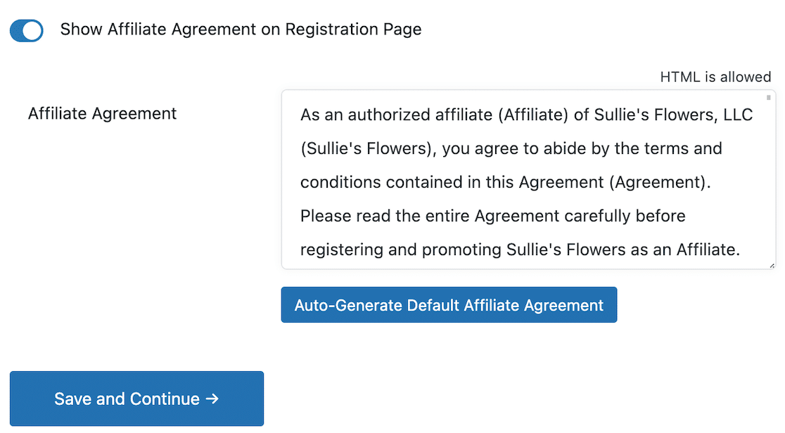 Affiliate agreement