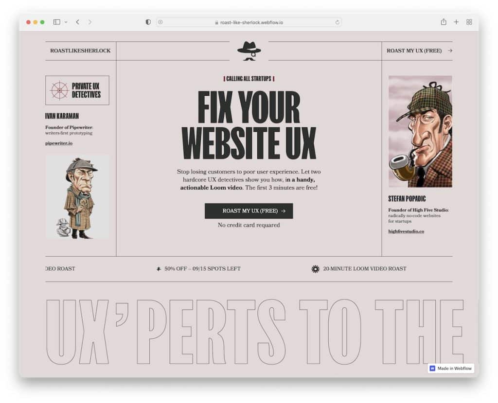 roast like sherlock webflow site