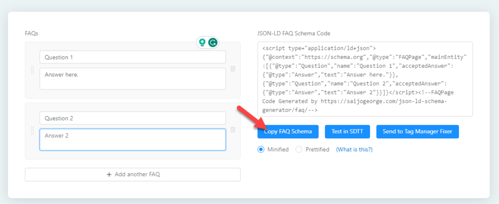 FAQ-Code kopieren