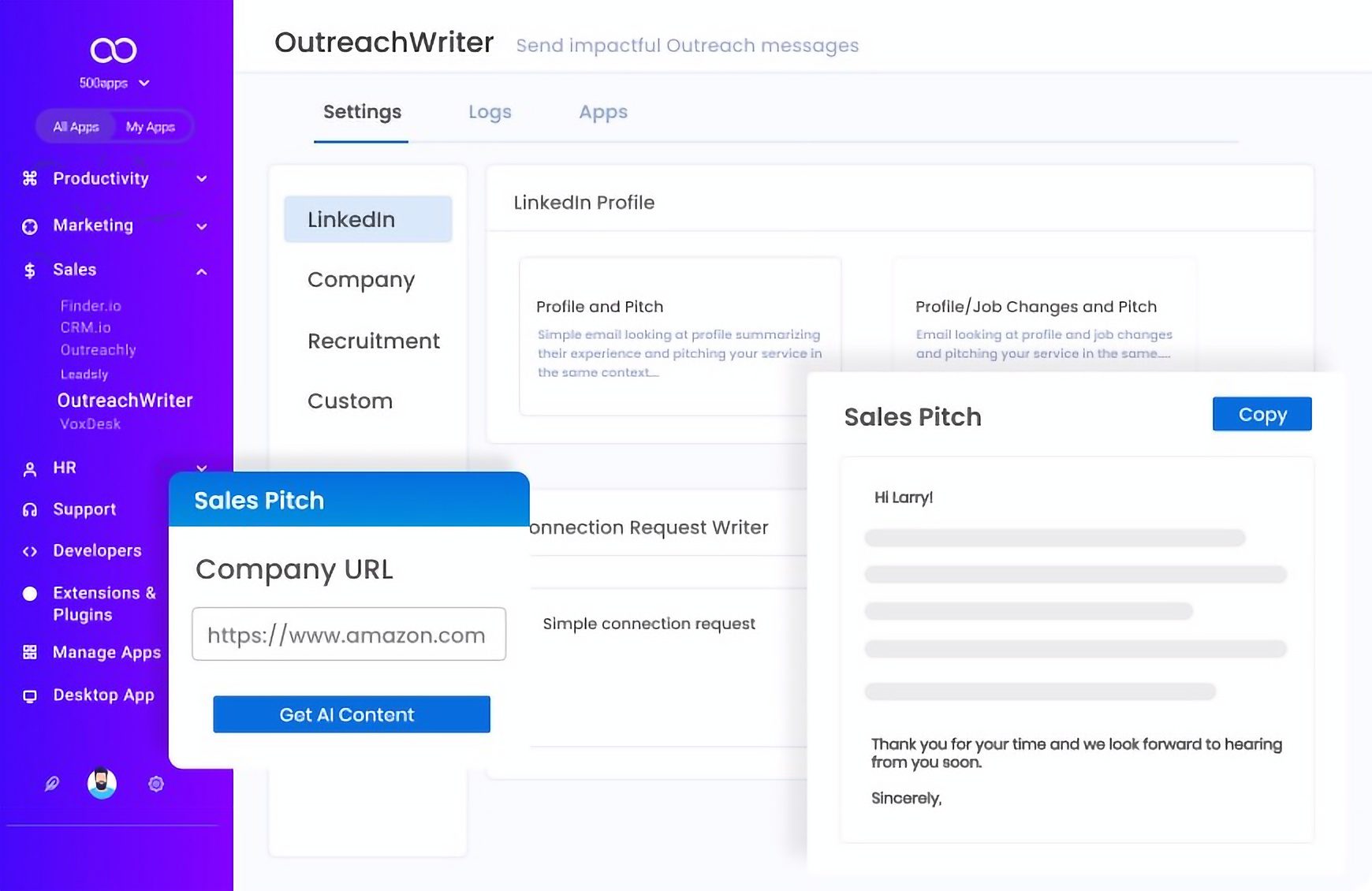 เครื่องมือ AI สำหรับการขาย OutreachWriter สำหรับการเขียนคำเสนอแนะ