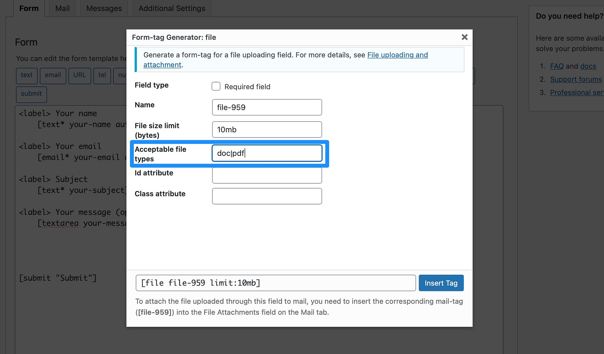 Konfigurasikan jenis file yang diterima pada formulir upload file Anda.