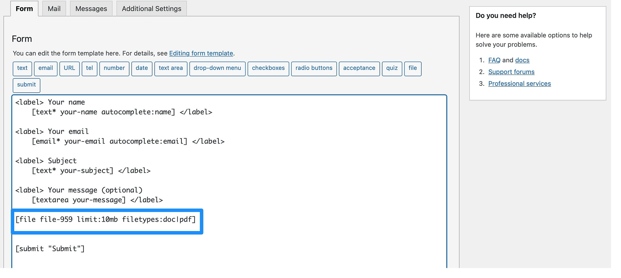 Tambahkan bidang file ke editor formulir.