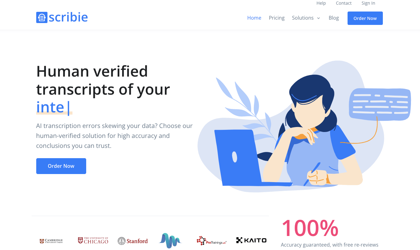 Scribie menawarkan beberapa layanan transkripsi manual terbaik untuk WordPress.