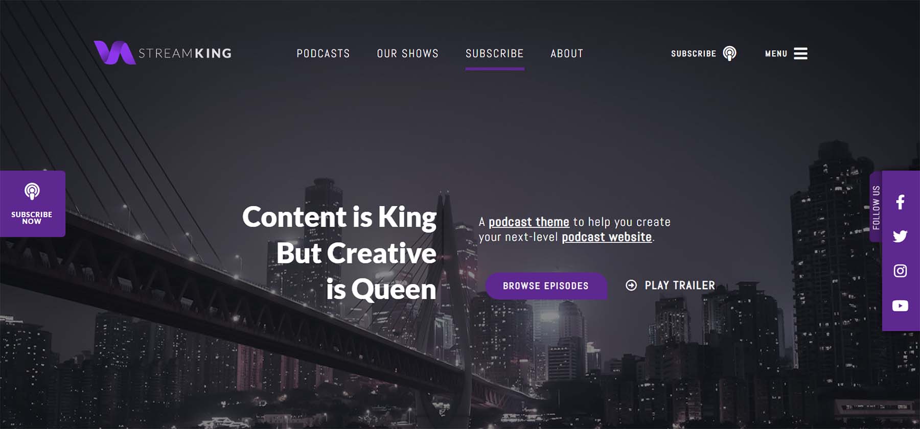 StreamKing, um tema de podcast para WordPress