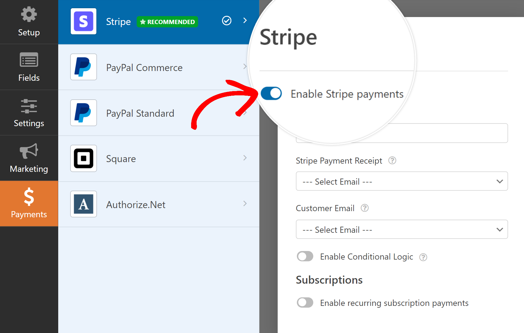 تمكين الملحق Stripe Payment Stripe