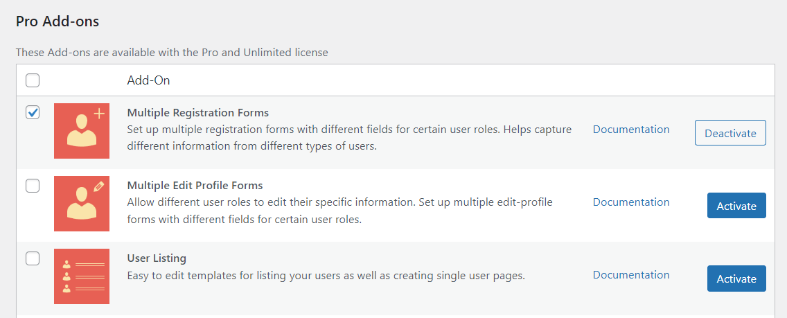 Plusieurs formulaires de profil d'édition