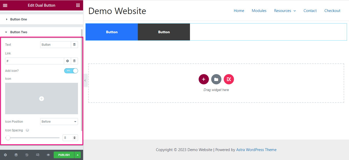 Aggiungi doppio pulsante utilizzando ElementsKit