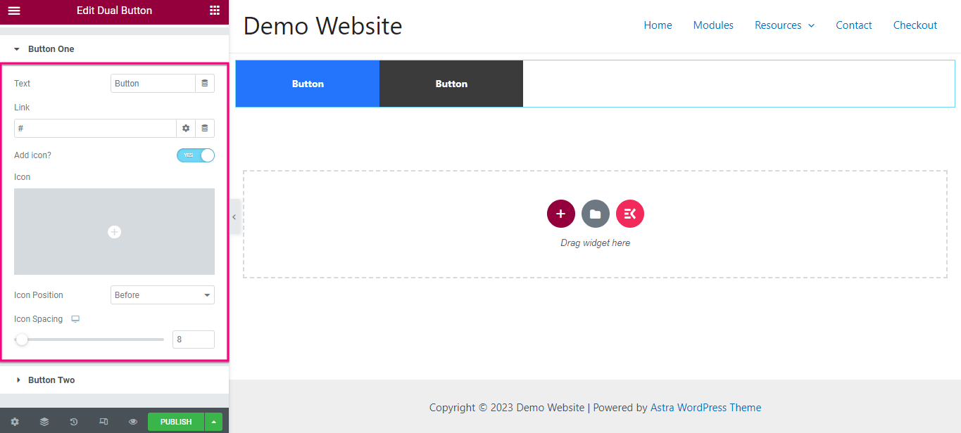 Adăugați butonul dublu WordPress folosind ElementsKit