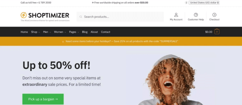 Screenshot des Shoptimizer-Themes