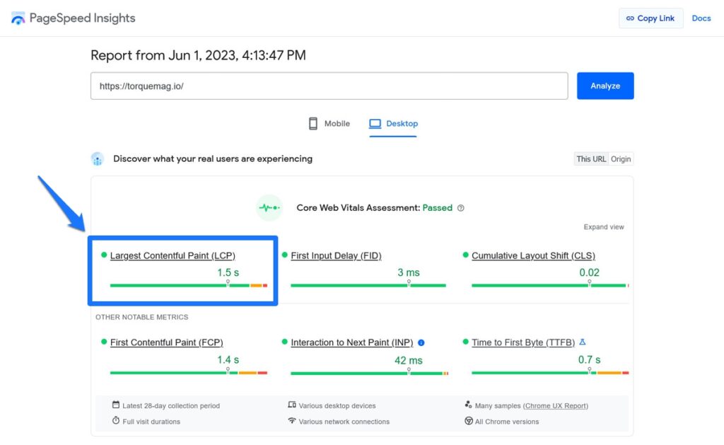 Pagespeed Insights 中的 LCP 指标