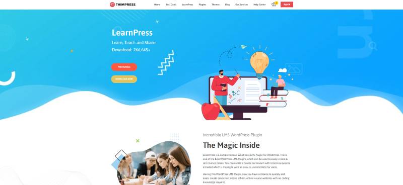 ภาพหน้าจอของหน้า Landing Page ของ Learnpress