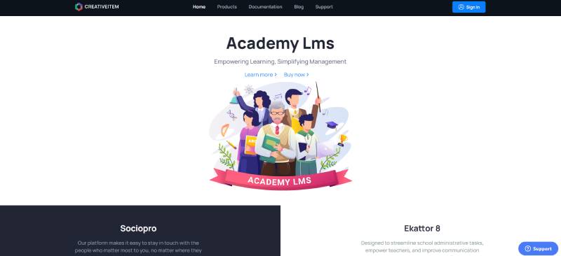 لقطة شاشة الصفحة الرئيسية للكاديمية LMS