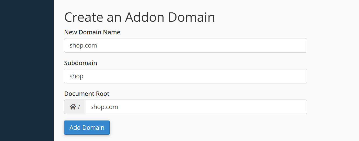 การกำหนดค่าโดเมนเสริมใน cPanel