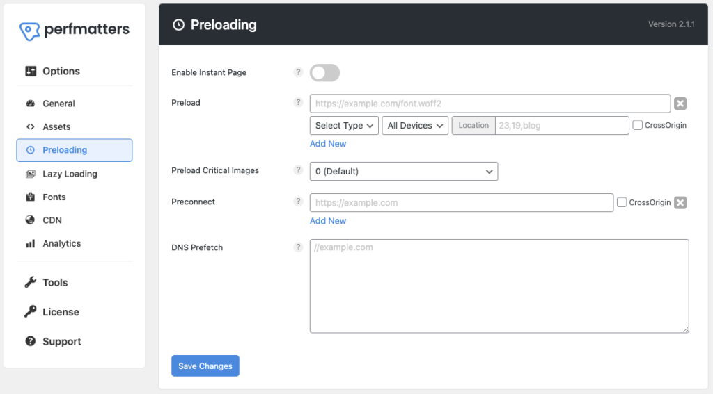 perfmatters-preloading-settings