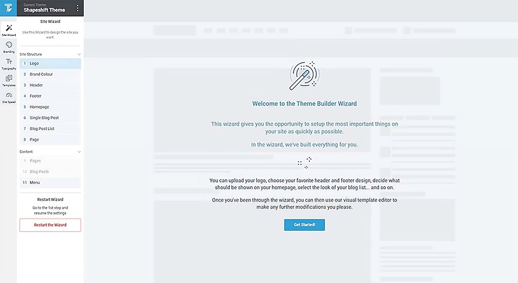 La procedura guidata Thrive Theme Builder