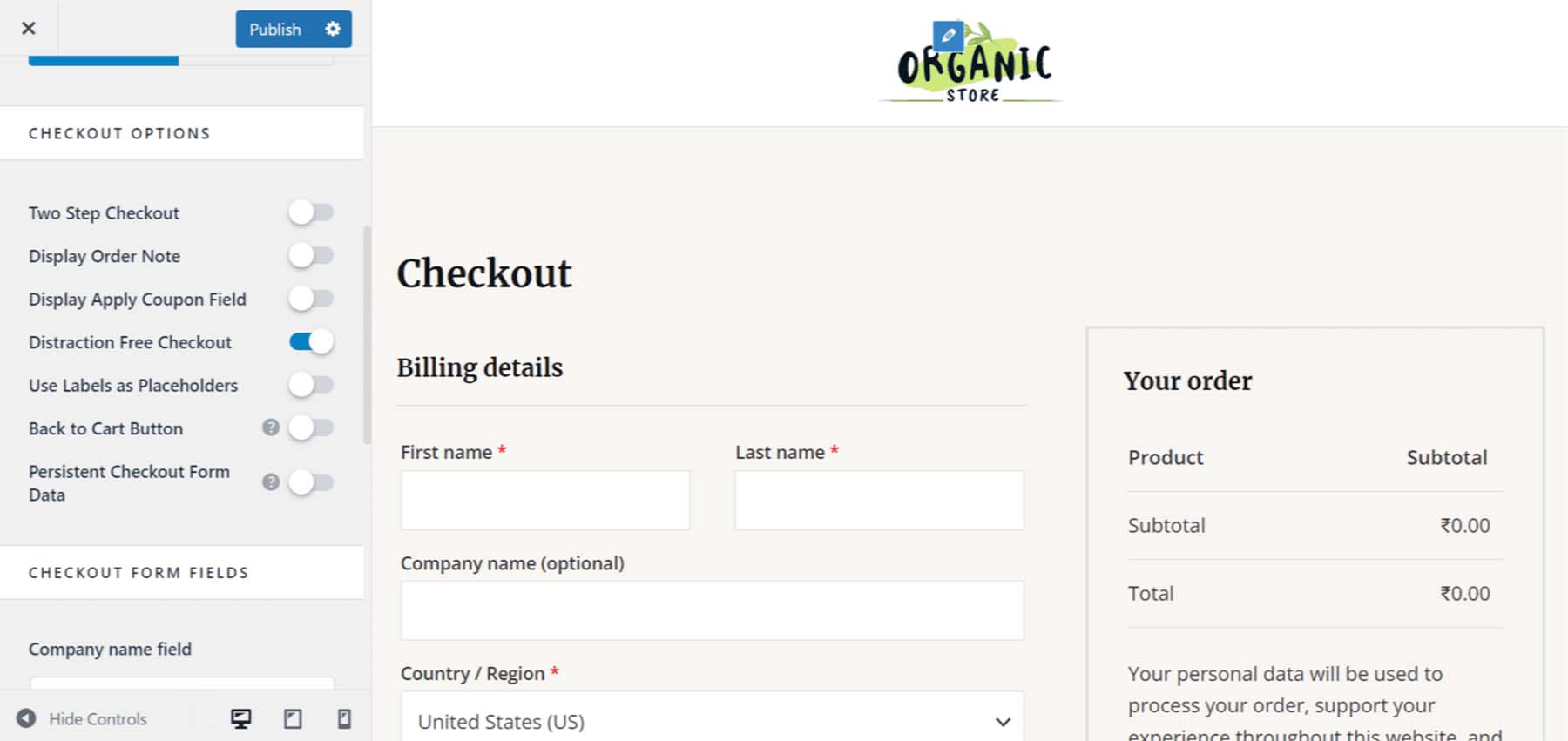 Opções de checkout da Astra para WooCommerce