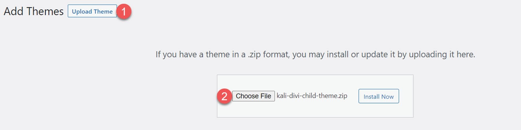 Carregamento de instalação do tema Kali Multi-Purpose Divi Child