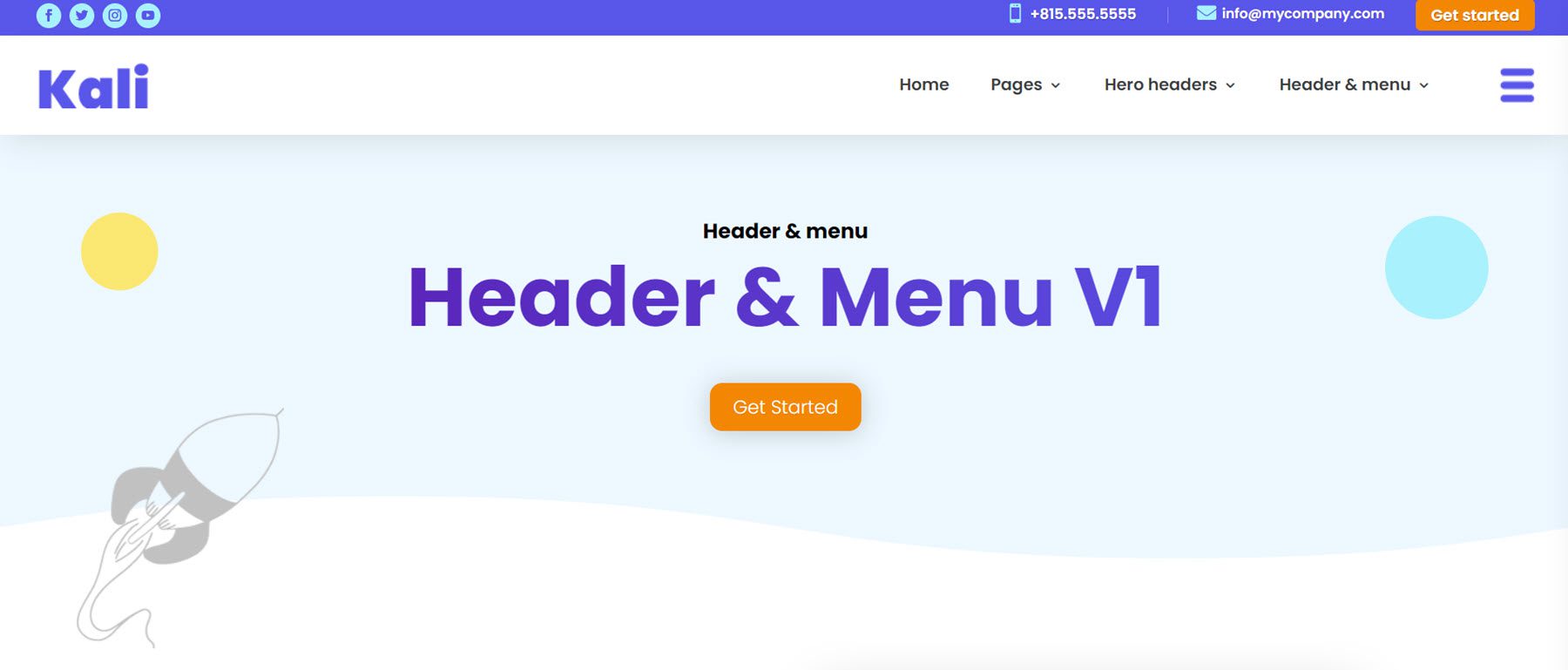 Kali Multi-Purpose Divi Child Theme Header Menu Layout 1