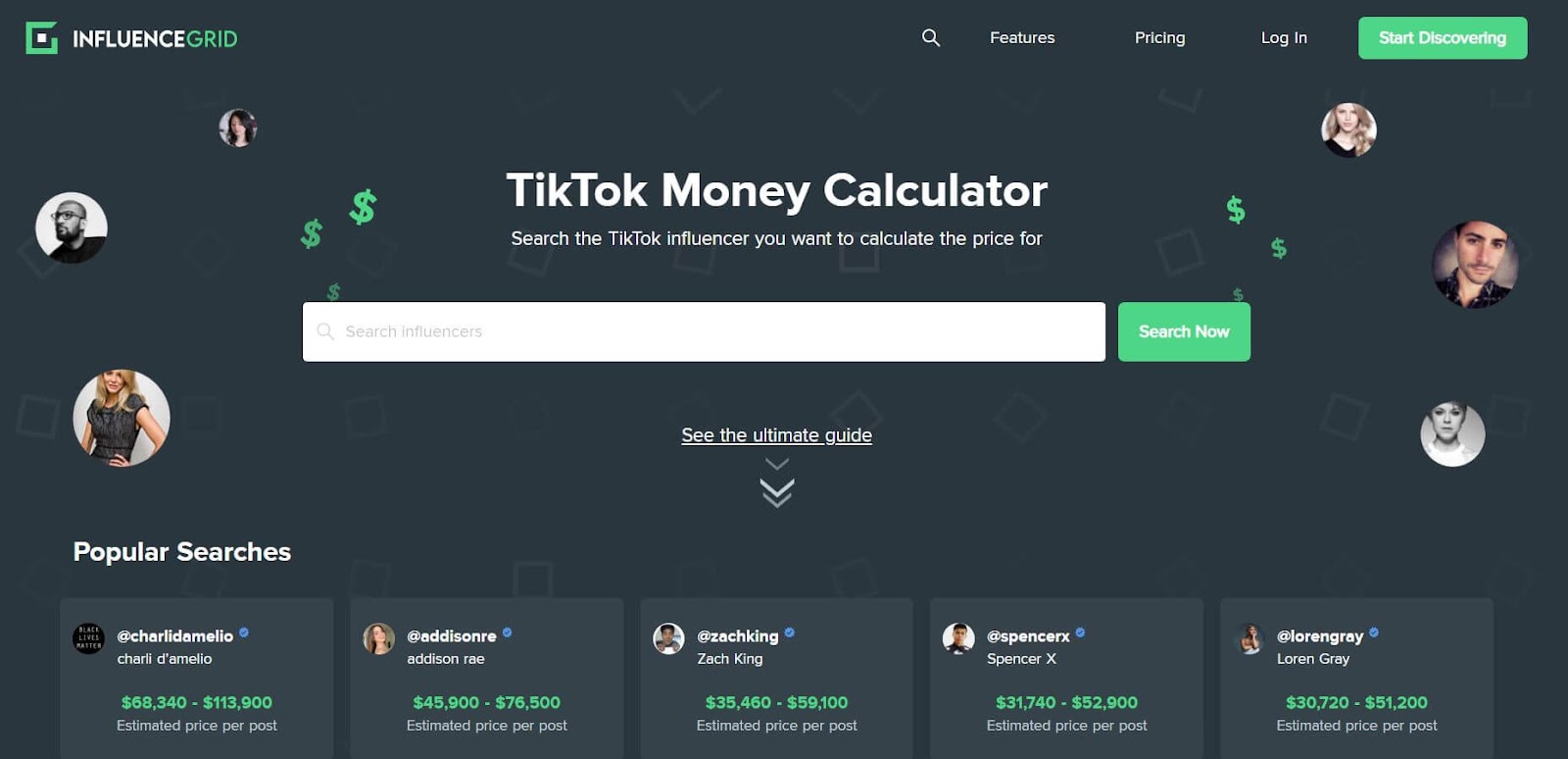 Influence Grid TikTok Money Calculator