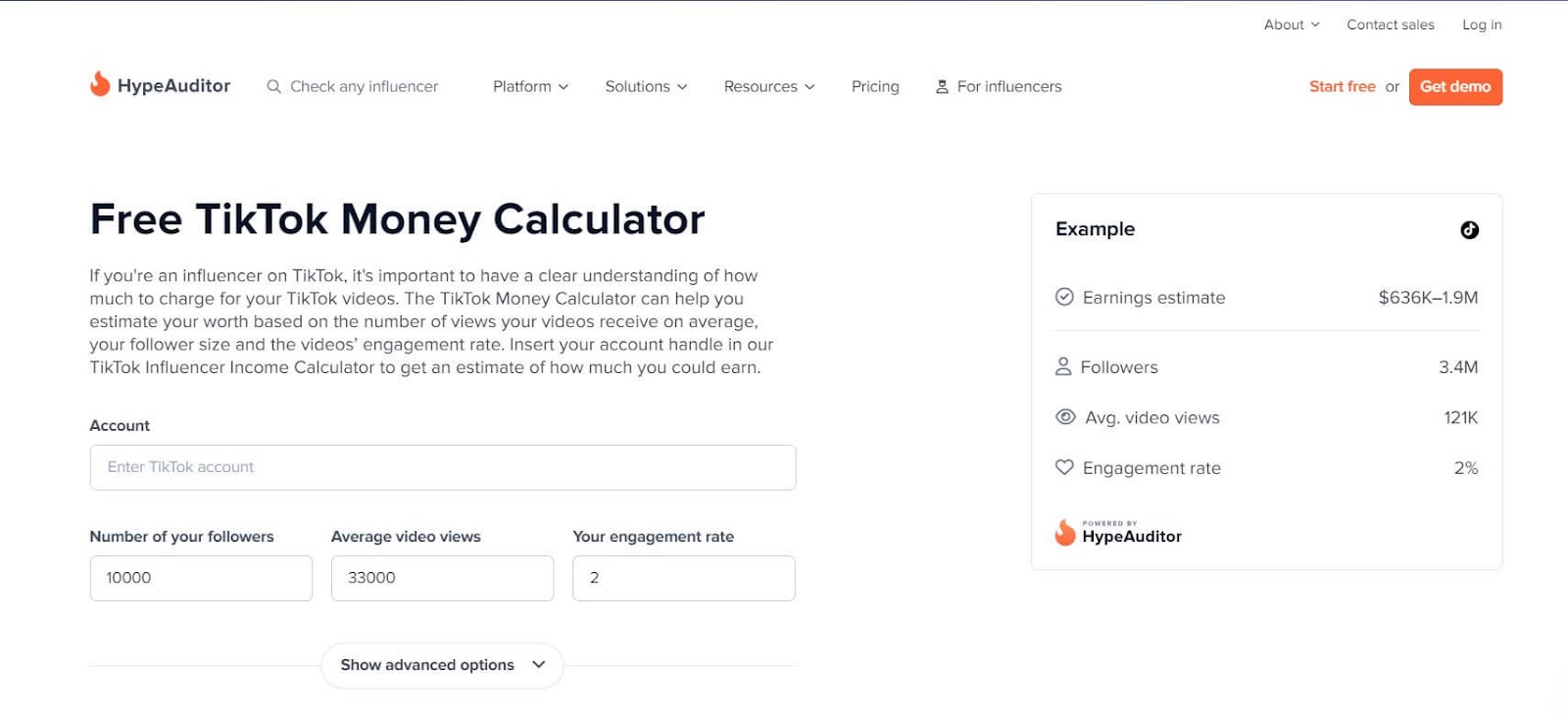 HypeAuditor TikTok Money Calculator 