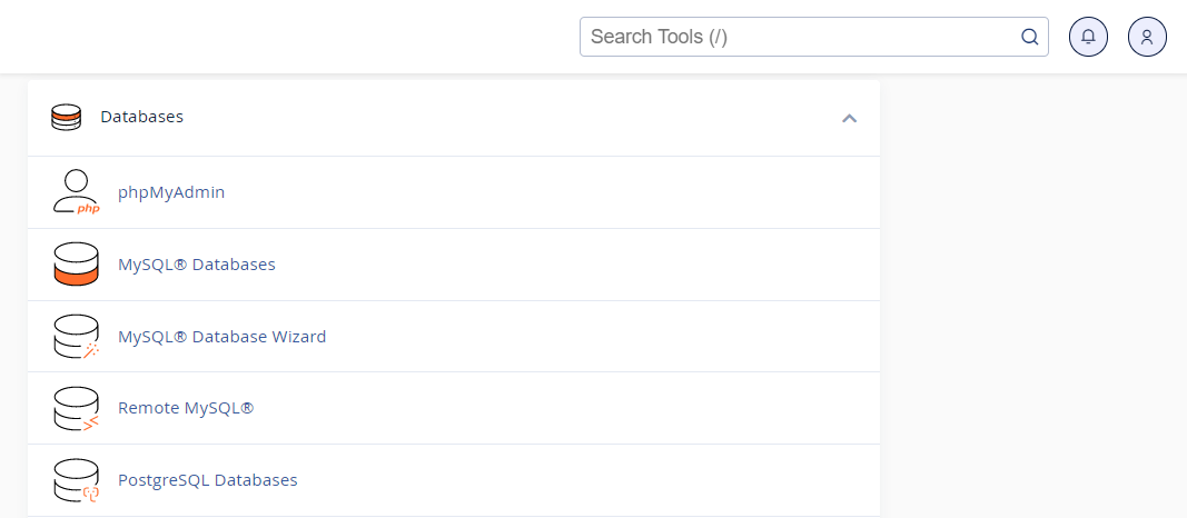 Section bases de données dans cpanel