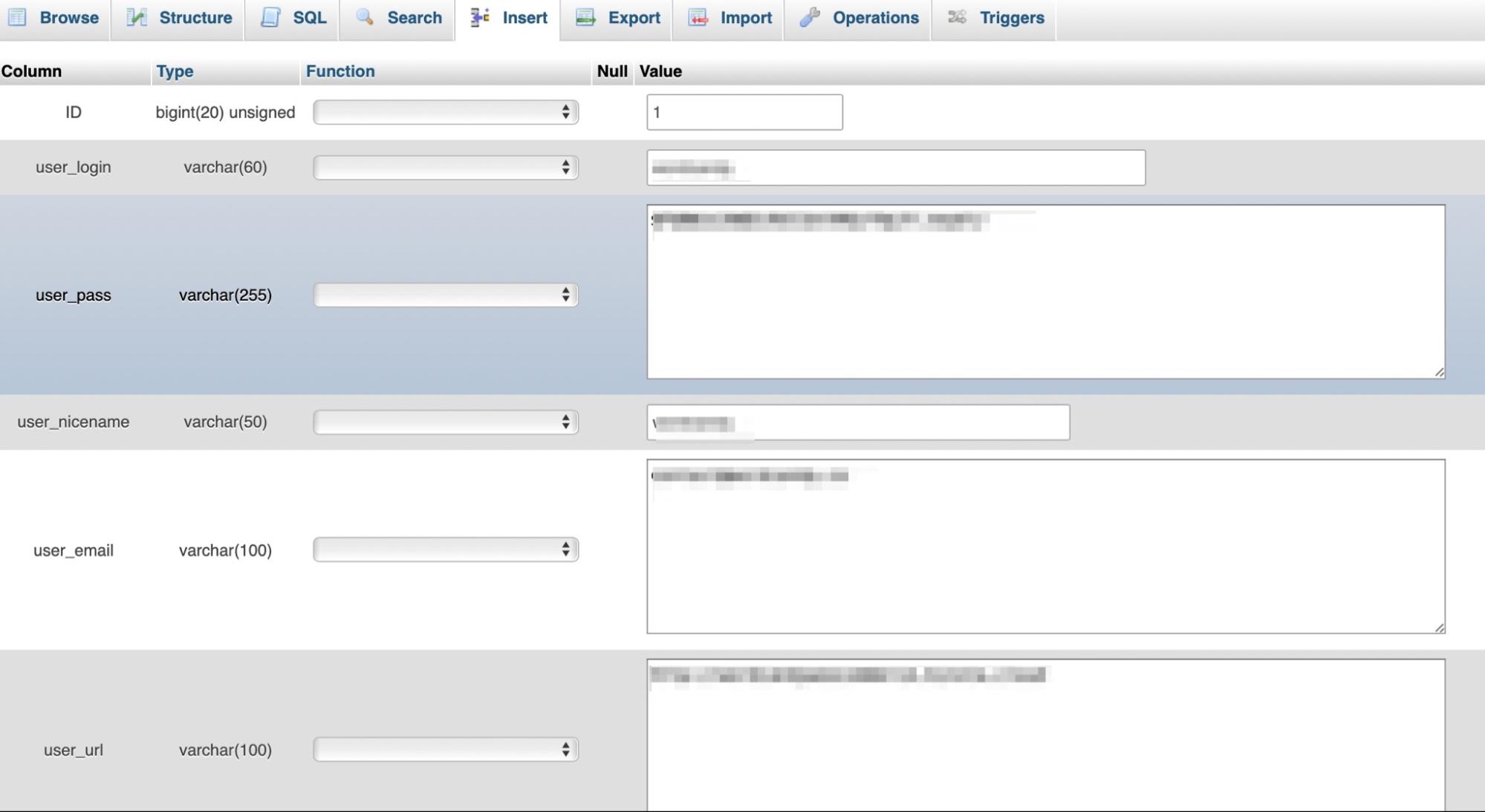 modification des informations de mot de passe utilisateur