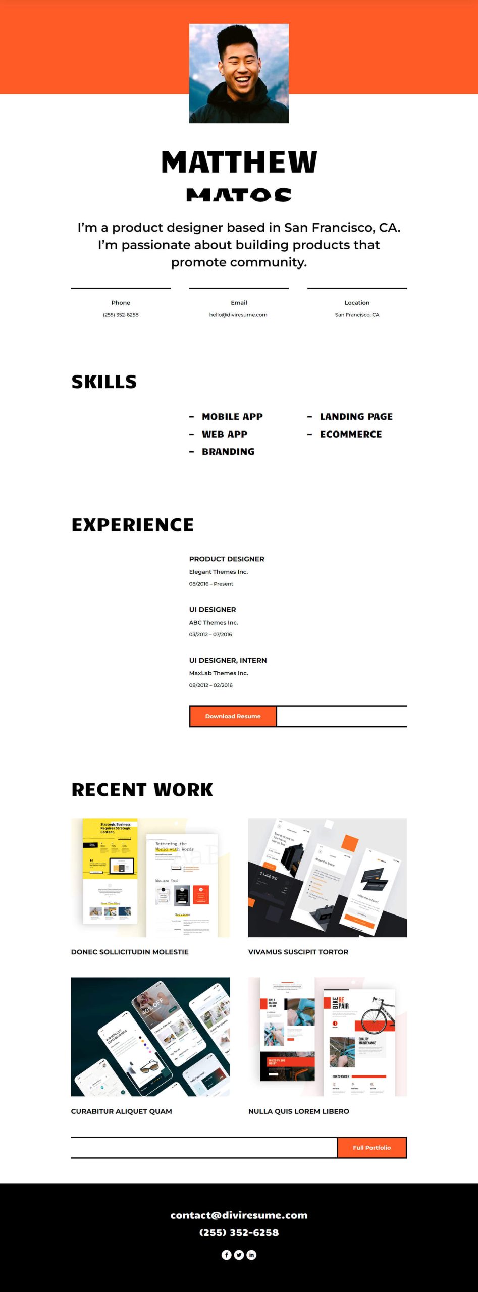 Das Creative CV Home-Layout, die Grundlage für das Design unserer Online-Lebenslauf-Website