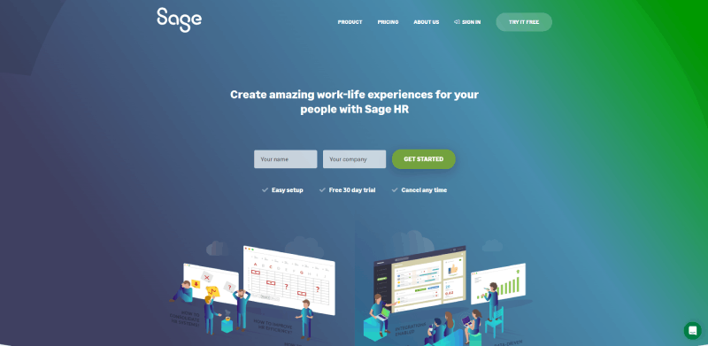 sage hr 홈페이지 스크린샷